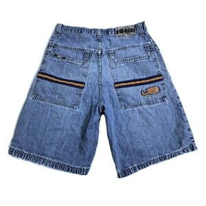 Vintage L.E.I. Men 32 Jean Shorts Distressed Y2K 90s Long Hip Hop LEI Blue Denim